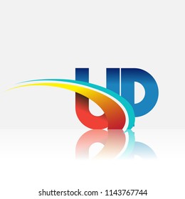 initial letter UP logotype company name colored red and blue and swoosh design. vector logo for business and company identity.
