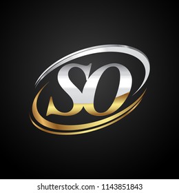 initial letter SO logotype company name colored gold and silver swoosh design. isolated on black background.
