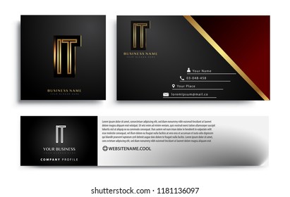 initial letter IT logotype company name colored gold elegant design. Vector sets for business identity on black background.