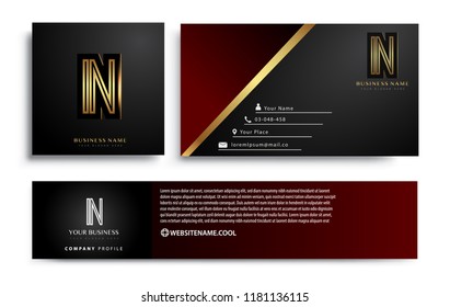 initial letter IN logotype company name colored gold elegant design. Vector sets for business identity on black background.