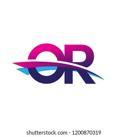 initial letter OR logotype company name colored blue and magenta swoosh design. vector logo for business and company