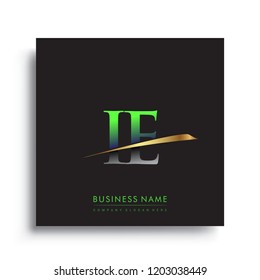 initial letter IE logotype company name colored green and gold swoosh design. vector logo for business and company