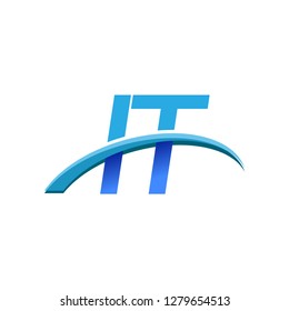 initial letter IT logotype company name colored blue and swoosh design. vector logo for business and company identity.
