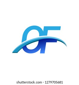 initial letter OF logotype company name colored blue and swoosh design. vector logo for business and company identity.