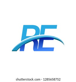initial letter RE logotype company name colored blue and swoosh design. vector logo for business and company identity.
