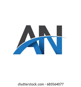 initial letter AN logotype company name colored blue and grey swoosh design. vector logo for business and company identity.
