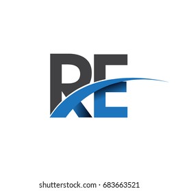 initial letter RE logotype company name colored blue and grey swoosh design. vector logo for business and company identity.
