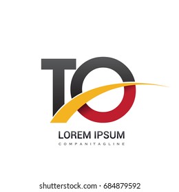 initial letter TO logotype company name colored red, black and yellow swoosh design. isolated on white background.
