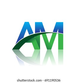 initial letter AM logotype company name colored blue and green swoosh design. vector logo for business and company identity.
