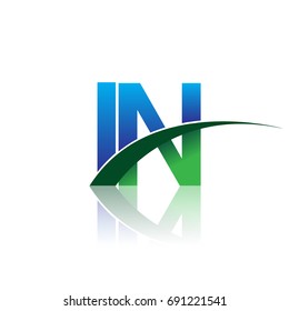 initial letter IN logotype company name colored blue and green swoosh design. vector logo for business and company identity.
