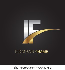initial letter IF logotype company name colored gold and silver swoosh design. isolated on black background.
