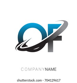 initial letter OF logotype company name colored blue and grey swoosh design. logo design for business and company identity.