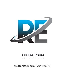 initial letter RE logotype company name colored blue and grey swoosh design. logo design for business and company identity.