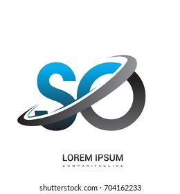 initial letter SO logotype company name colored blue and grey swoosh design. logo design for business and company identity.