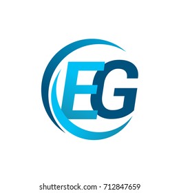 initial letter EG logotype company name blue circle and swoosh design. vector logo for business and company identity.