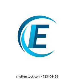 initial letter IE logotype company name blue circle and swoosh design. vector logo for business and company identity.
