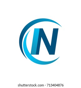 initial letter IN logotype company name blue circle and swoosh design. vector logo for business and company identity.