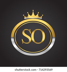 initial letter SO logotype company name with oval shape and crown, gold and silver color. vector logo for business and company identity.