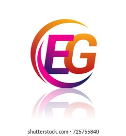 initial letter EG logotype company name orange and magenta color on circle and swoosh design. vector logo for business and company identity.