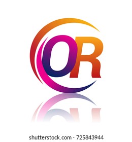 initial letter OR logotype company name orange and magenta color on circle and swoosh design. vector logo for business and company identity.