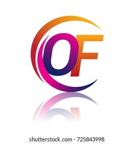 initial letter OF logotype company name orange and magenta color on circle and swoosh design. vector logo for business and company identity.