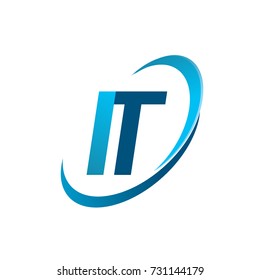 initial letter IT logotype company name colored blue swoosh design concept. vector logo for business and company identity.
