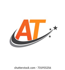 initial letter AT logotype company name colored orange and grey swoosh star design. vector logo for business and company identity.
