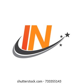 initial letter IN logotype company name colored orange and grey swoosh star design. vector logo for business and company identity.