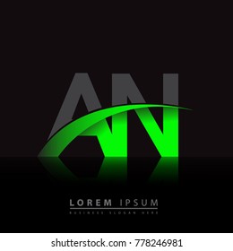 initial letter AN logotype company name colored green and black swoosh design. vector logo for business and company identity.
