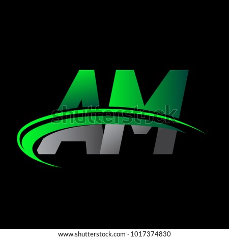 initial letter AM logotype company name colored green and black swoosh design. vector logo for business and company identity.