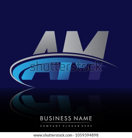 initial letter AM logotype company name colored blue and grey swoosh design. vector logo for business and company identity.
