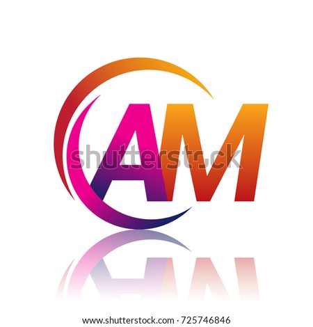 initial letter AM logotype company name orange and magenta color on circle and swoosh design. vector logo for business and company identity.