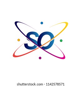 initial letter SO logotype science icon colored blue, red, green and yellow swoosh design. vector logo for business and company identity.
