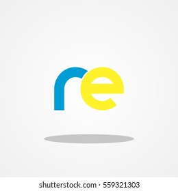 Initial letter RE lowercase logo design template blue yellow