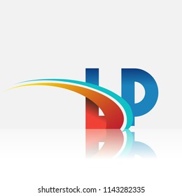 initial letter LP logotype company name colored red and blue and swoosh design. vector logo for business and company identity.