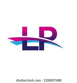 initial letter LP logotype company name colored blue and magenta swoosh design. vector logo for business and company