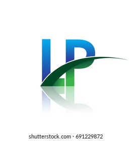 initial letter LP logotype company name colored blue and green swoosh design. vector logo for business and company identity.
