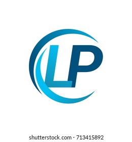 initial letter LP logotype company name blue circle and swoosh design. vector logo for business and company identity.