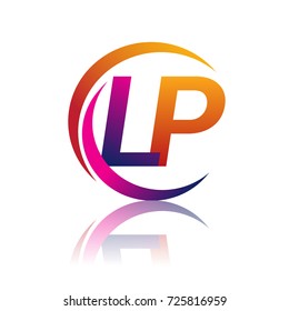 initial letter LP logotype company name orange and magenta color on circle and swoosh design. vector logo for business and company identity.