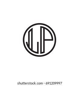Initial letter LP, minimalist line art monogram circle logo, black color