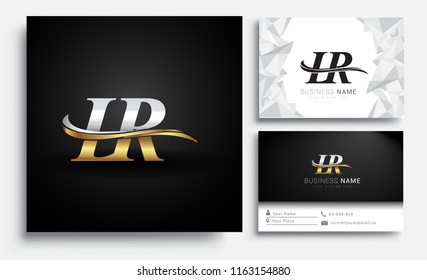 initial letter LR logotype company name colored gold and silver swoosh design. Vector sets for business identity on white background.