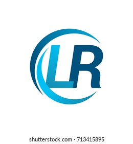 initial letter LR logotype company name blue circle and swoosh design. vector logo for business and company identity.