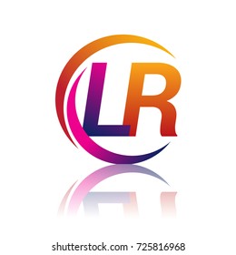 initial letter LR logotype company name orange and magenta color on circle and swoosh design. vector logo for business and company identity.