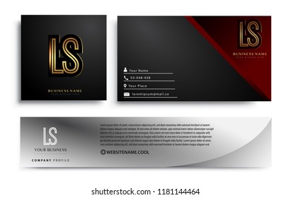 initial letter LS logotype company name colored gold elegant design. Vector sets for business identity on black background.