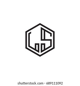 Initial letter LS, minimalist line art monogram hexagon logo, black color