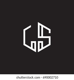 Initial letter LS, minimalist line art monogram hexagon shape logo, white color on black background