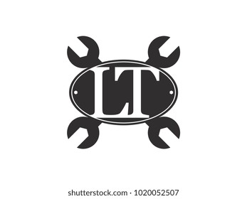 Initial letter LT logo automotive club with crossed wrench black