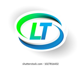 initial letter LT logotype company name colored blue and green swoosh design, modern logo concept. vector logo for business and company identity.