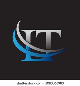 initial letter LT logotype company name colored blue and grey swoosh design. vector logo for business and company identity.