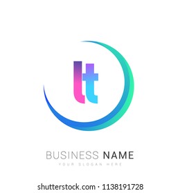 initial letter LT logotype company name, coloreful and swoosh design. vector logo for business and company identity.
